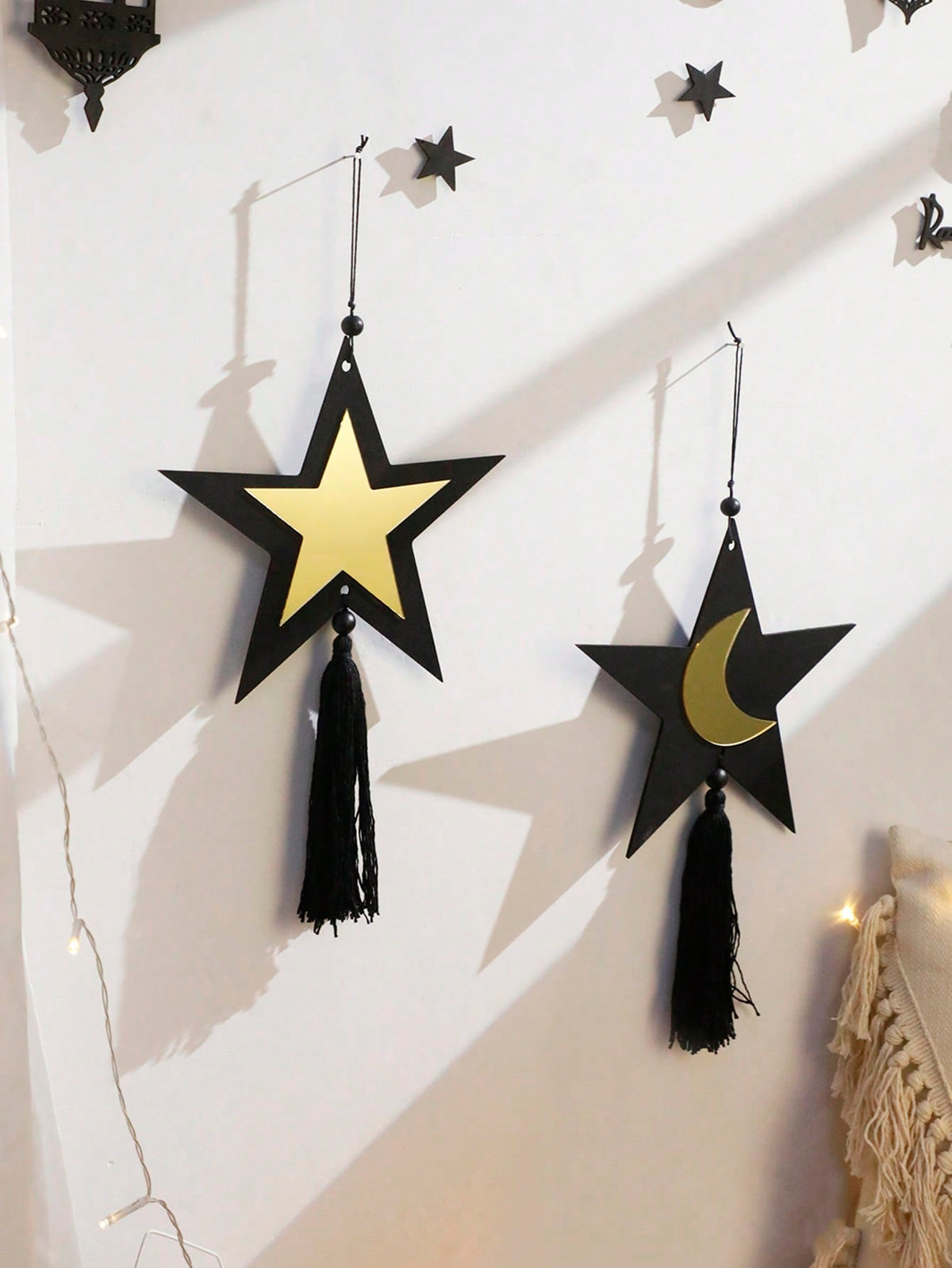 star and crescent tassel wall hanging styled in a room, photo 7