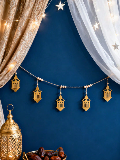 gold filigree lantern garland styled in a room, photo 6