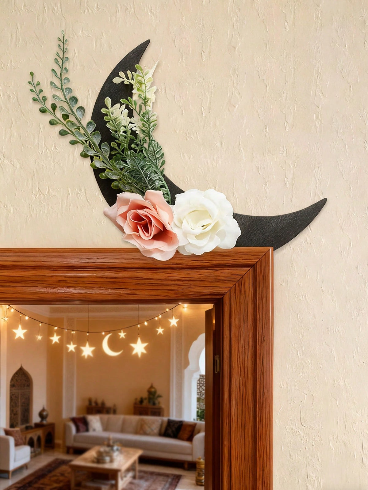 floral crescent moon door corner decor styled in a room, photo 7