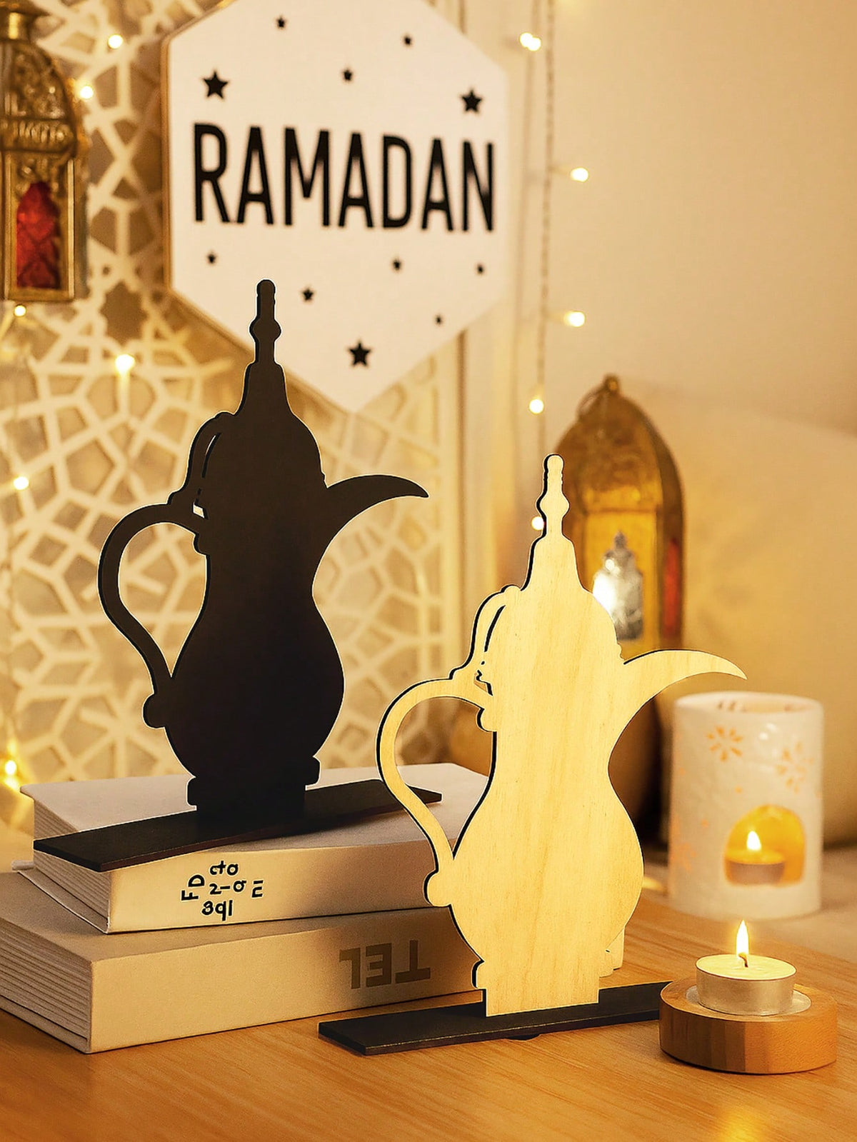 Arabic Dallah coffee pot tabletop decor styled in a room, photo 7