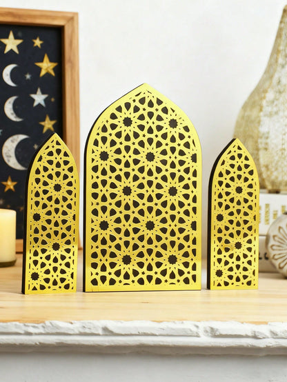 gold mashrabiya arch tabletop decor styled in a room, photo 8