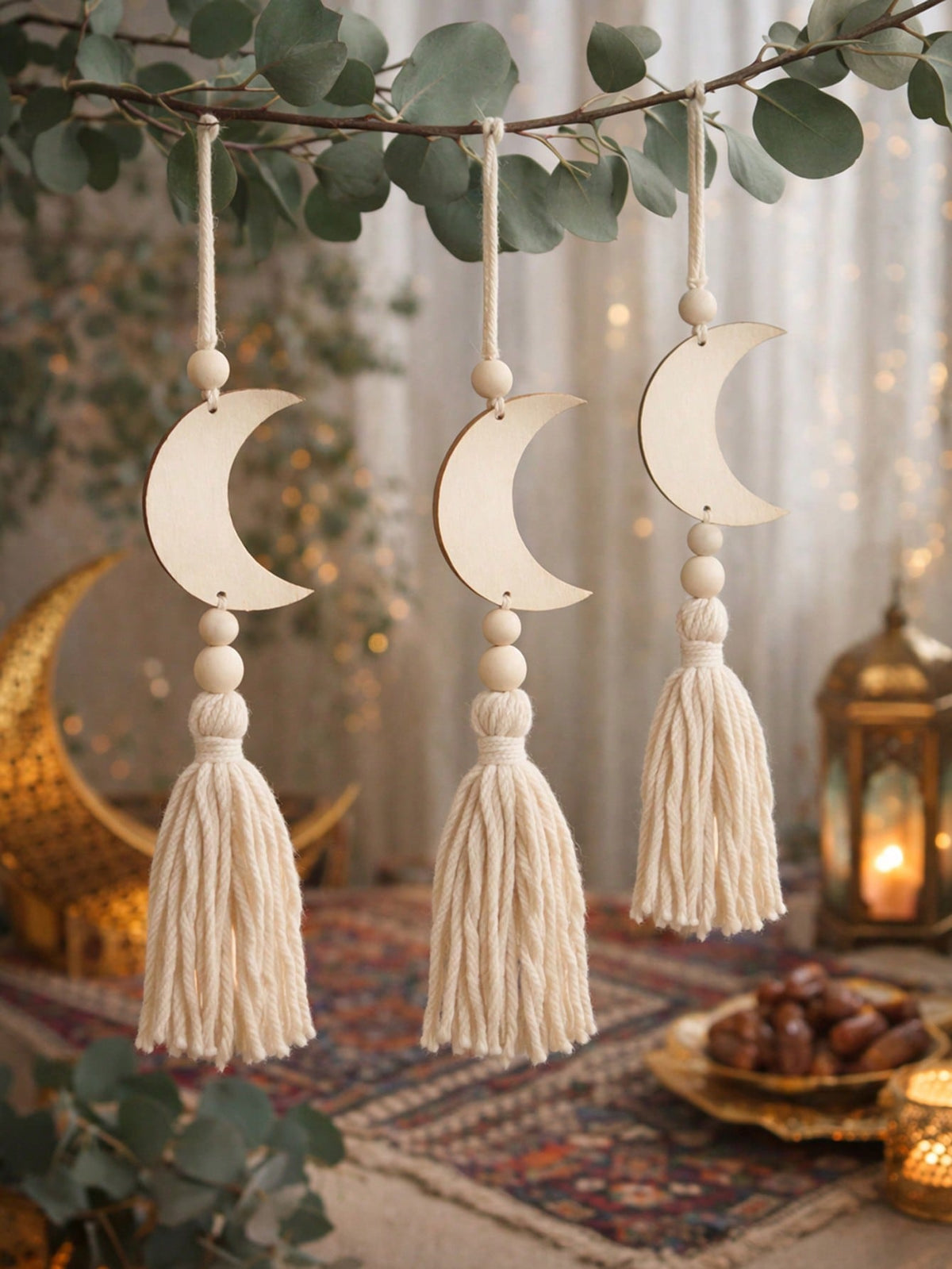 crescent moon and star tassel wall hanging styled in a room, photo 7