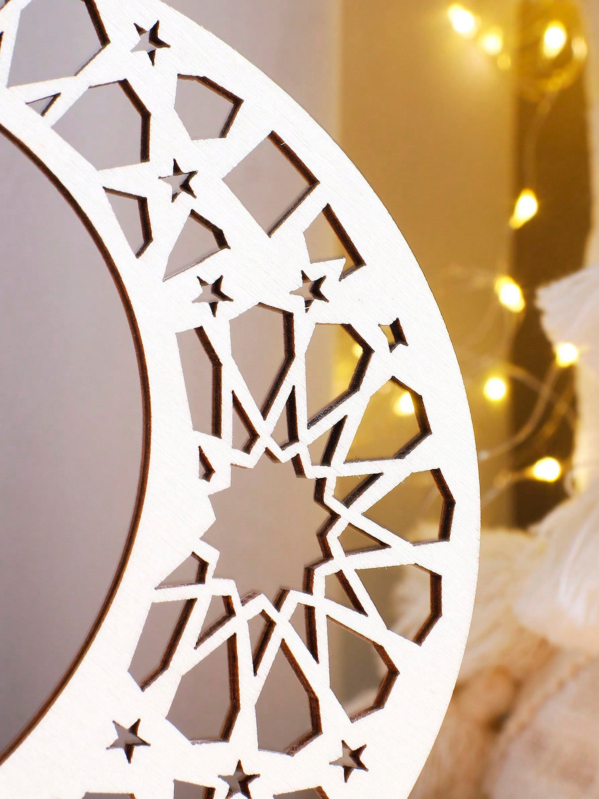 geometric crescent moon lantern tabletop decor styled in a room, photo 7