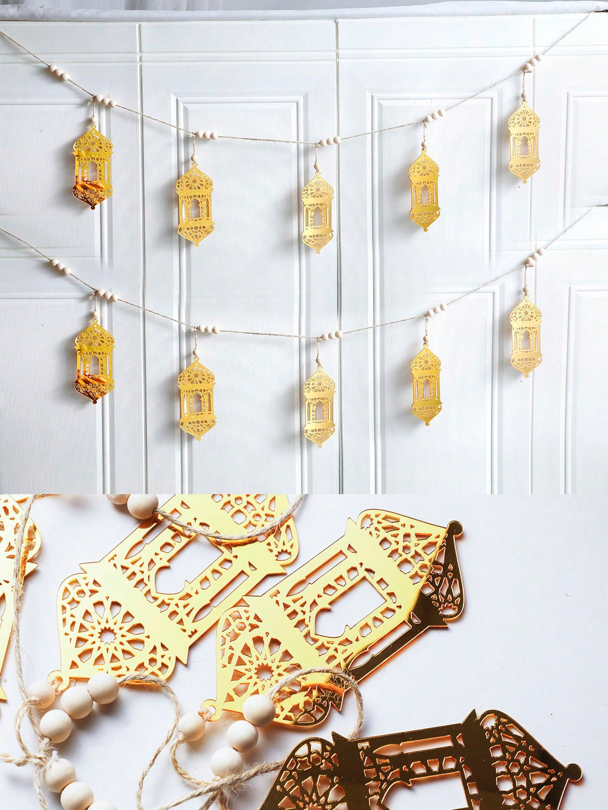 gold geometric lantern garland size and details, photo 11