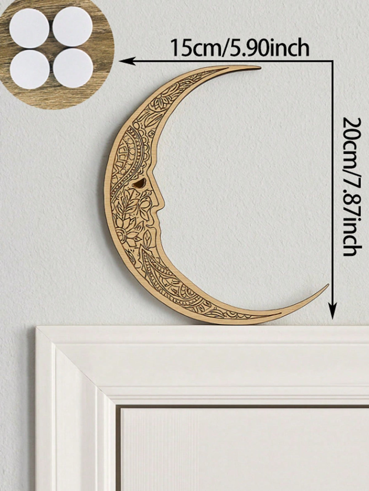 carved crescent moon door corner decor size and details, photo 12