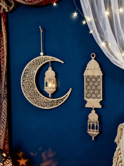 floral crescent moon and lantern wall hanging styled in a room, photo 7
