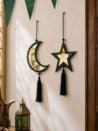 star and crescent tassel wall hanging styled in a room, photo 8