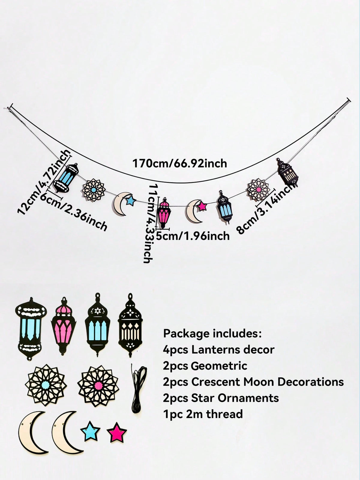 lantern crescent and star garland size and details, photo 9