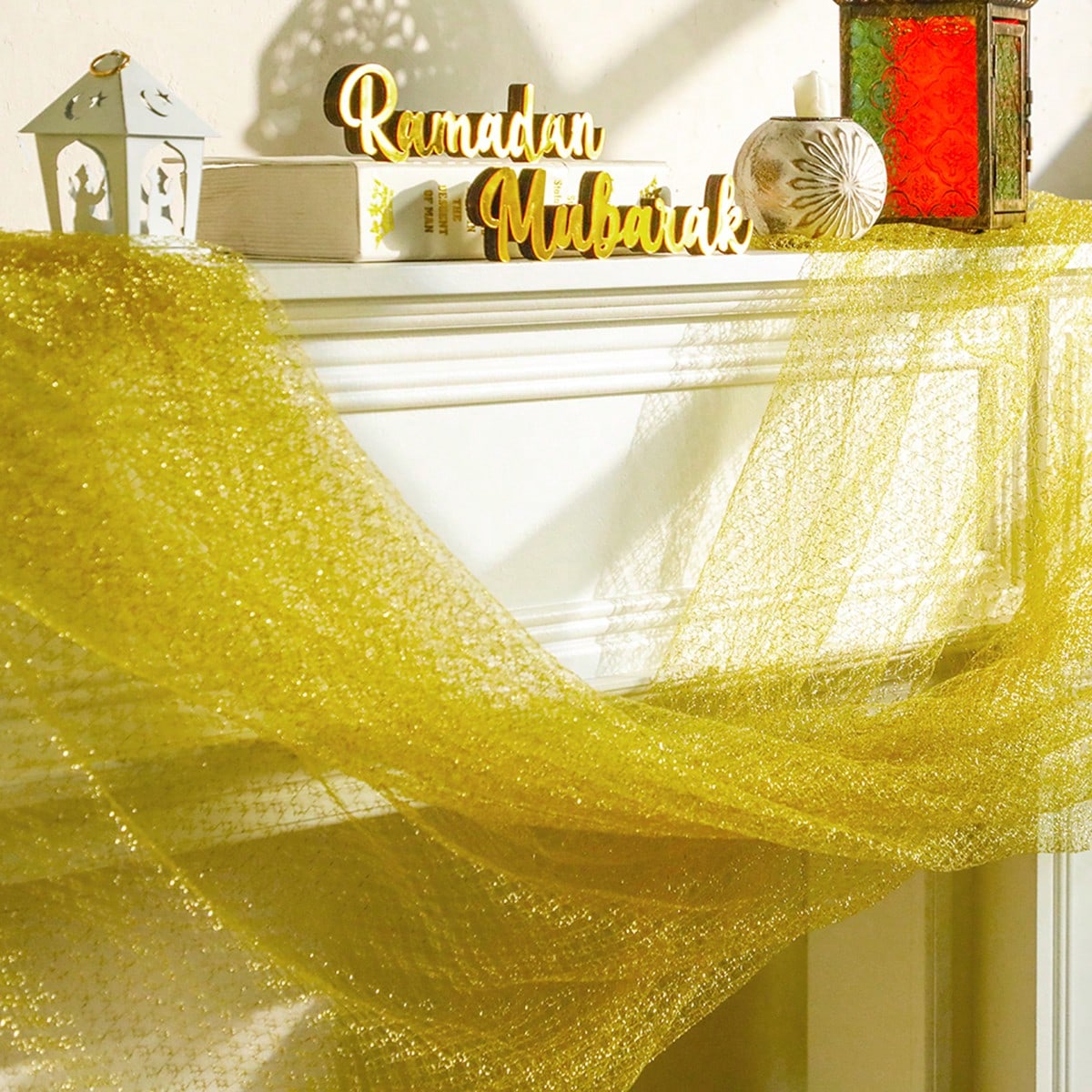 glitter sheer table runner styled in a room, photo 7