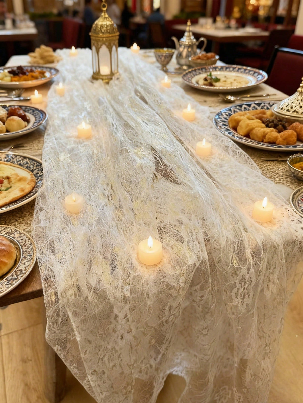 floral lace sheer table runner styled in a room, photo 10