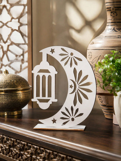 crescent moon and lantern tabletop decor styled in a room, photo 9