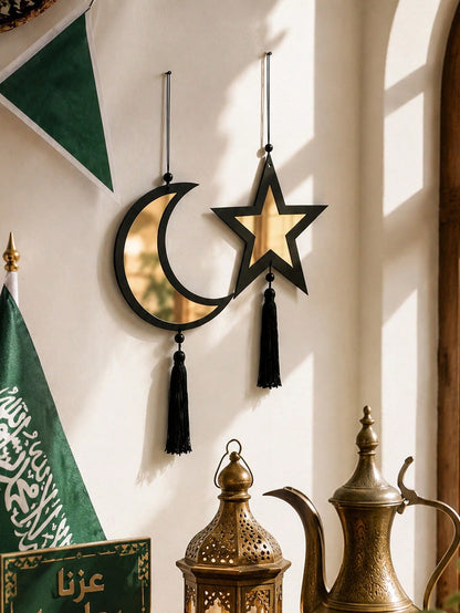 star and crescent tassel wall hanging styled in a room, photo 9