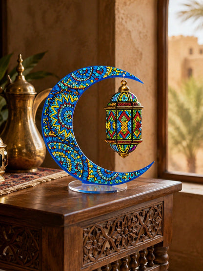 crescent moon and lantern acrylic tabletop decor styled in a room, photo 7