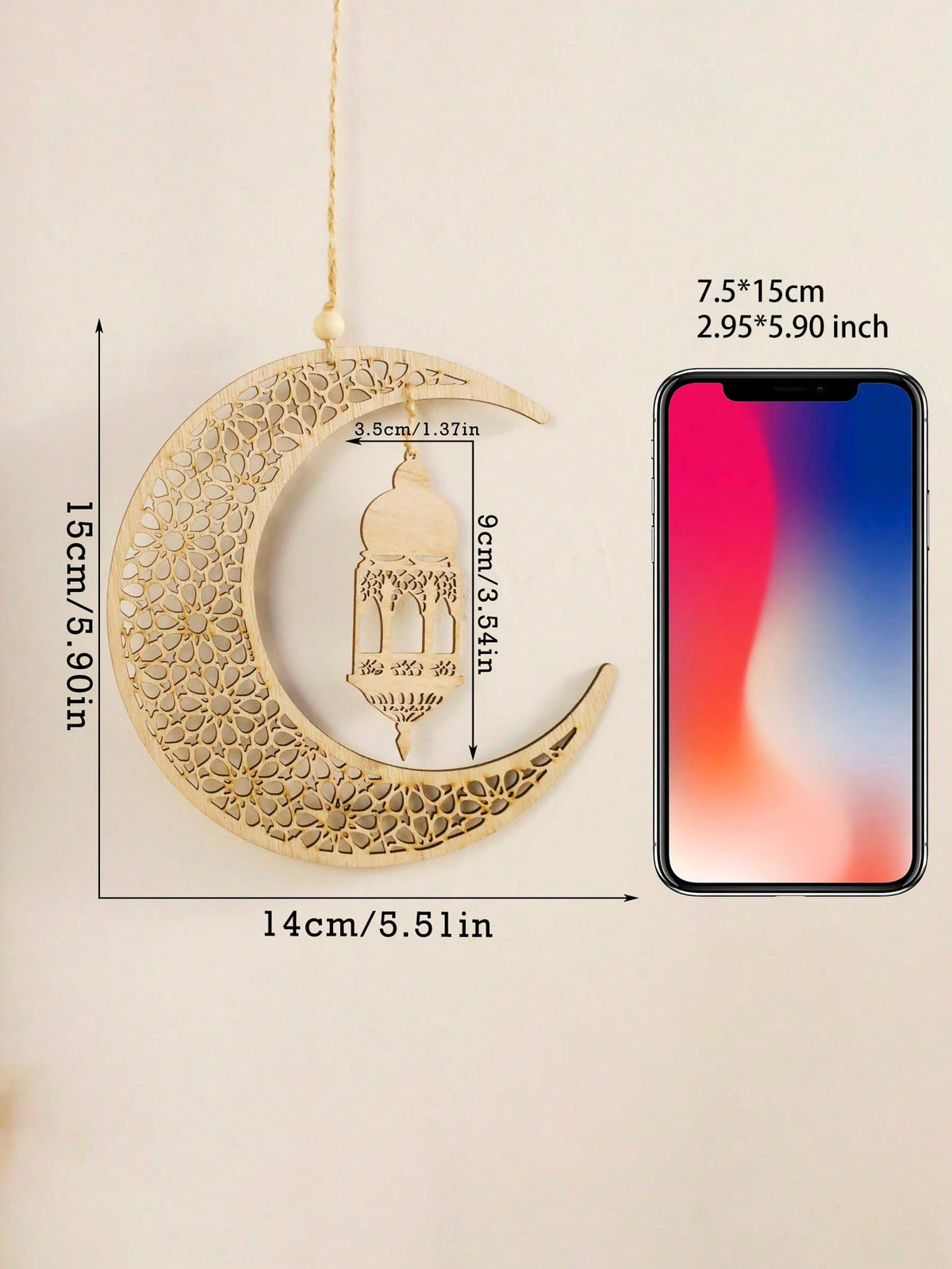 floral crescent moon and lantern wall hanging size and details, photo 10