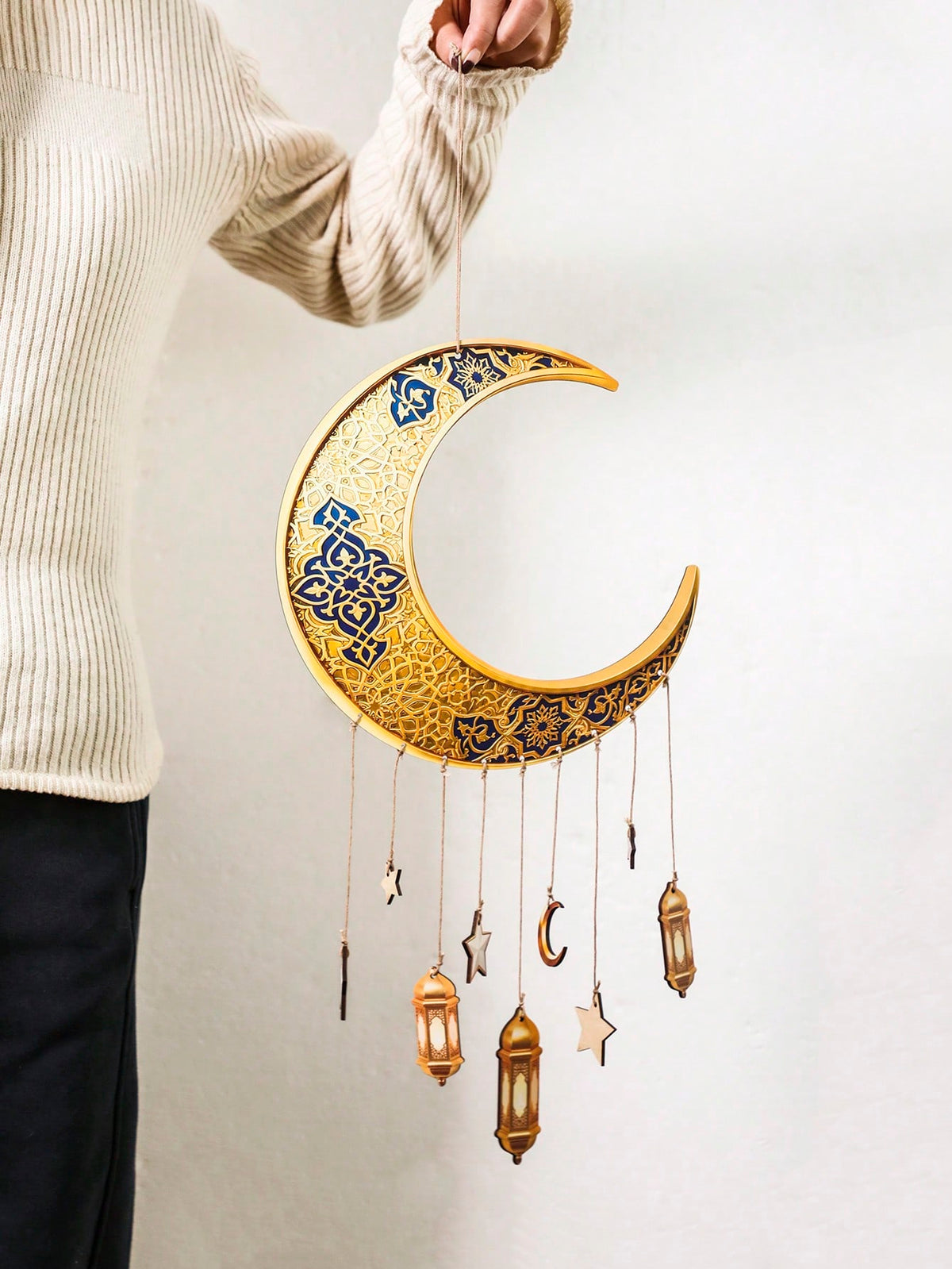 crescent moon lantern wall hanging styled in a room, photo 7