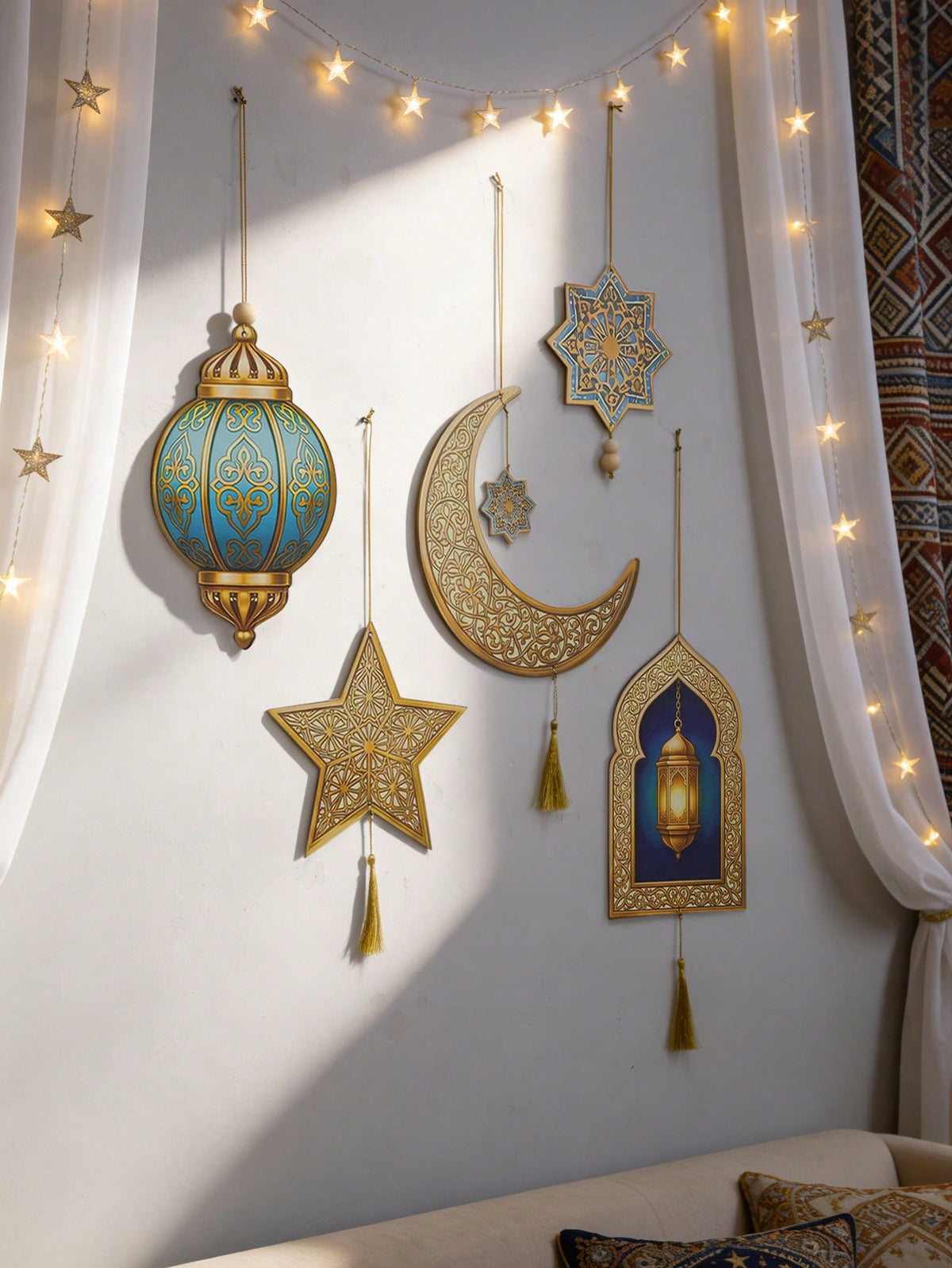lantern moon and star hanging ornaments styled in a room, photo 8