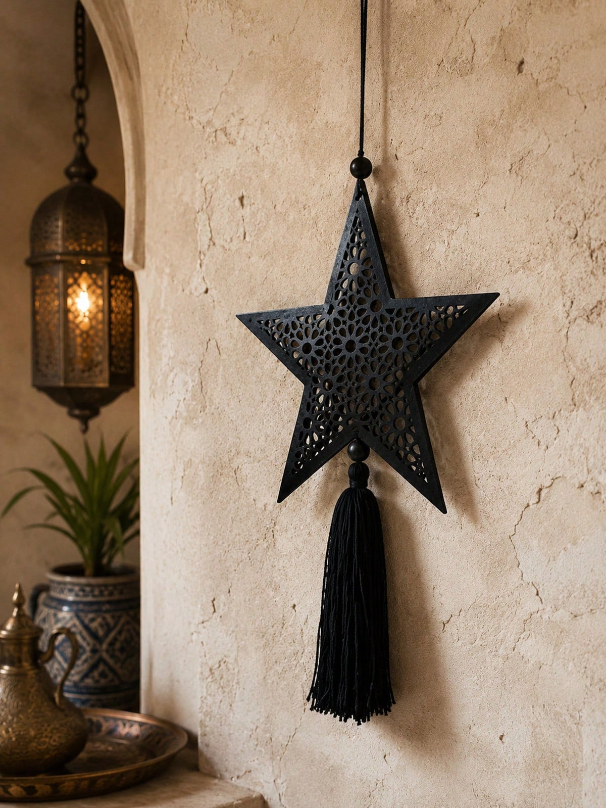 filigree star tassel wall hanging styled in a room, photo 8