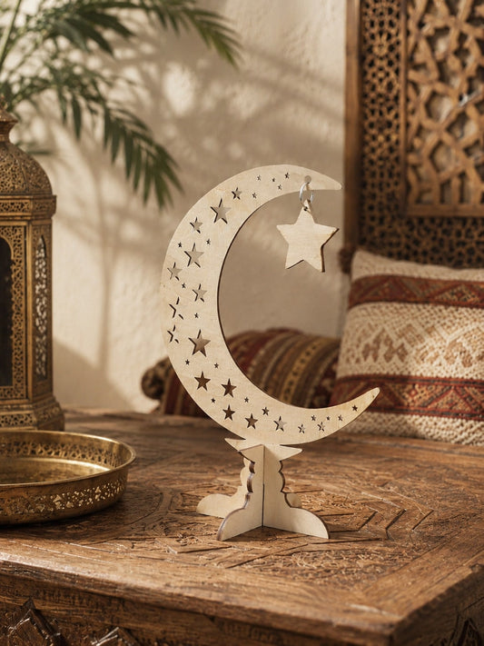 crescent moon tabletop decor with hanging star