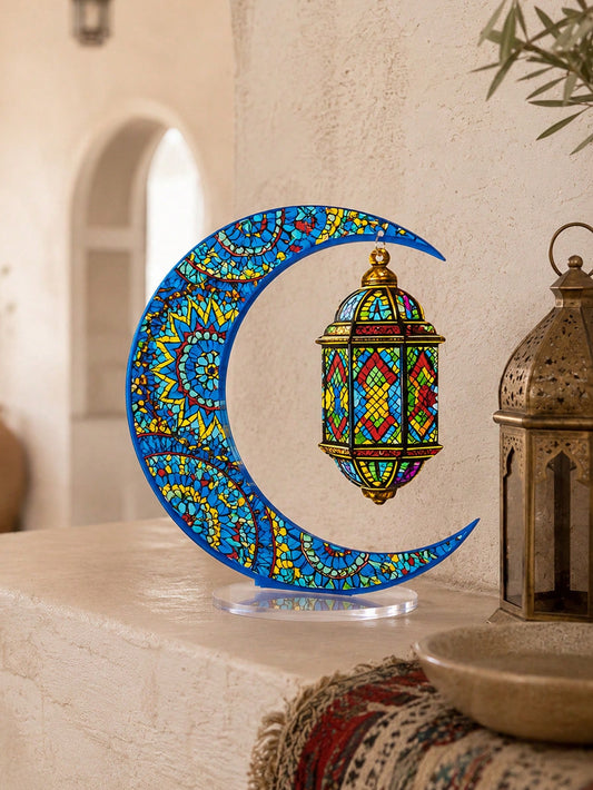 crescent moon and lantern acrylic tabletop decor