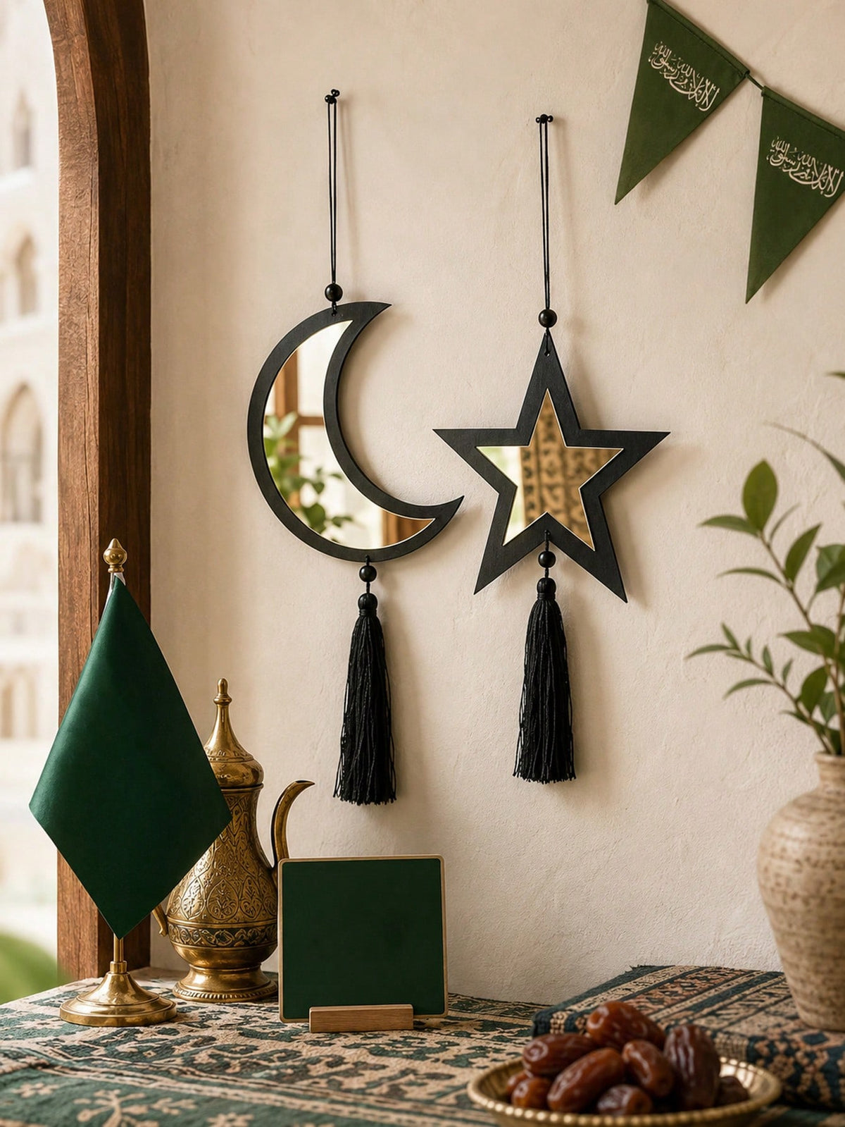 star and crescent tassel wall hanging