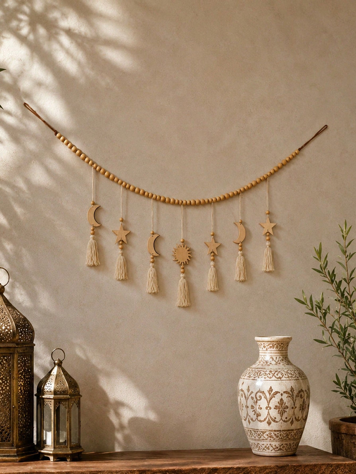 crescent moon sun and star tassel garland