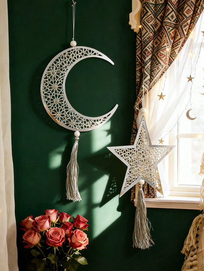 crescent moon and star tassel wall decor