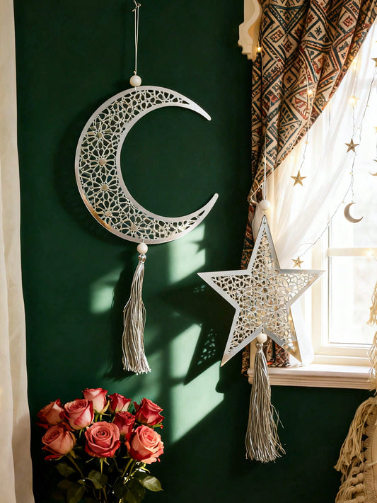crescent moon and star tassel wall decor