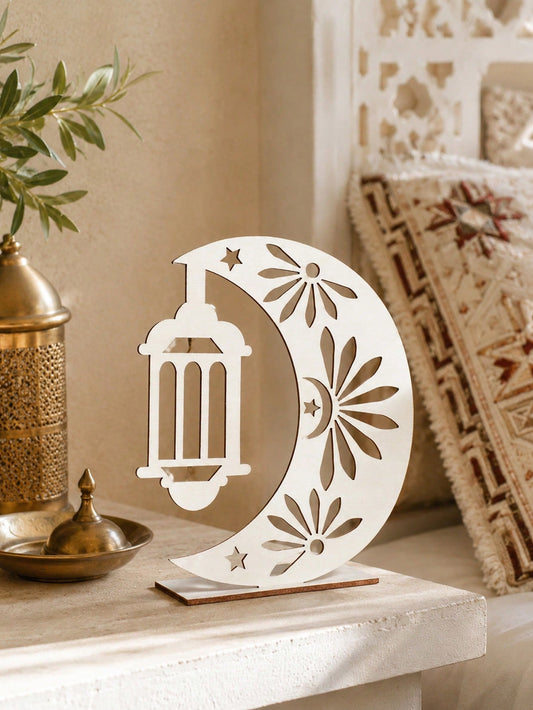 crescent moon and lantern tabletop decor