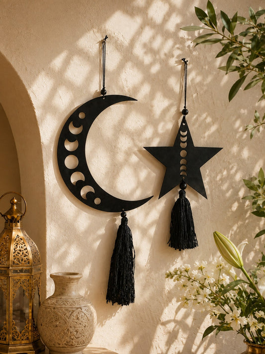 moon phase crescent and star tassel hanging