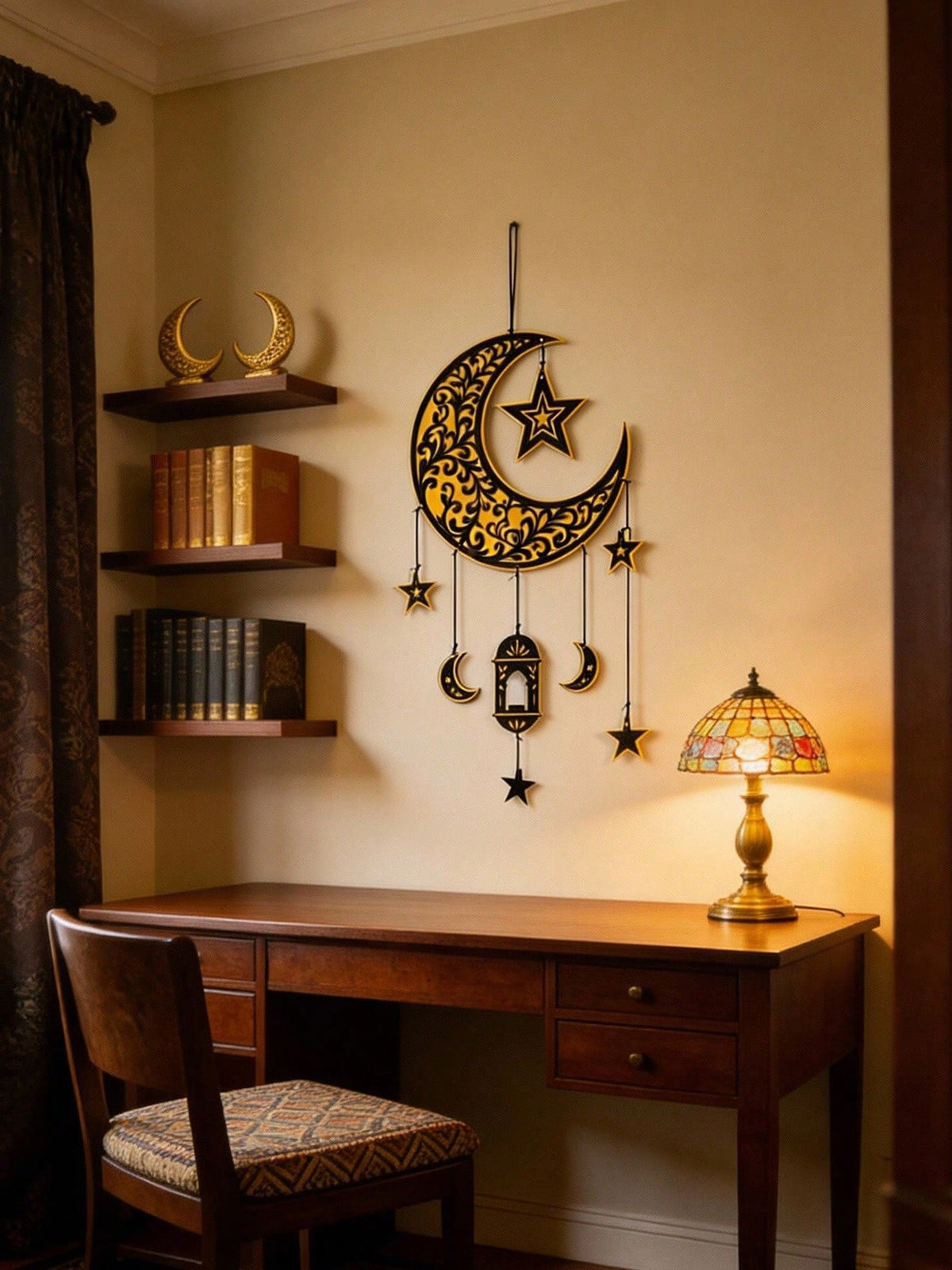 crescent moon lantern vine wall hanging