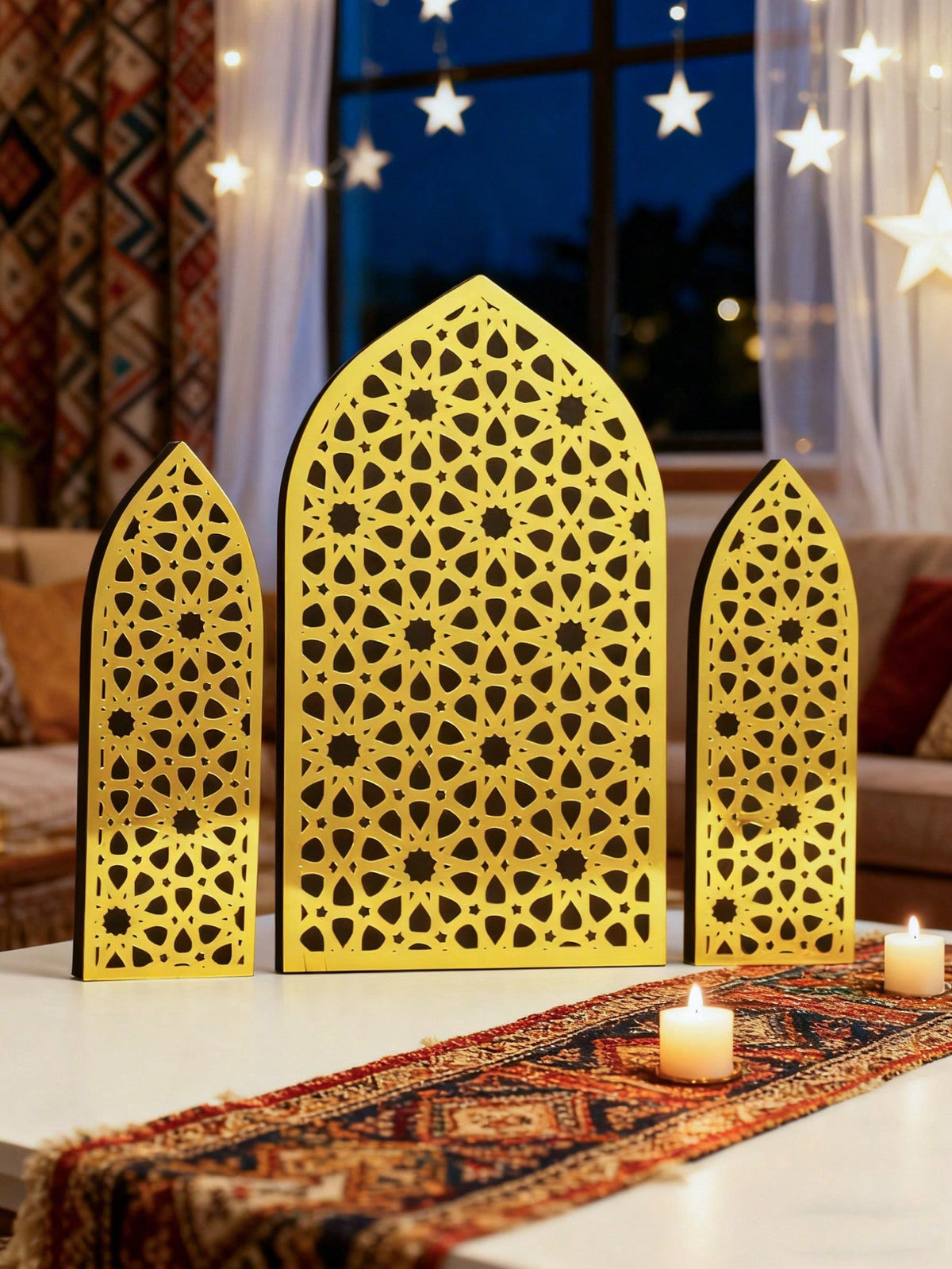 gold mashrabiya arch tabletop decor