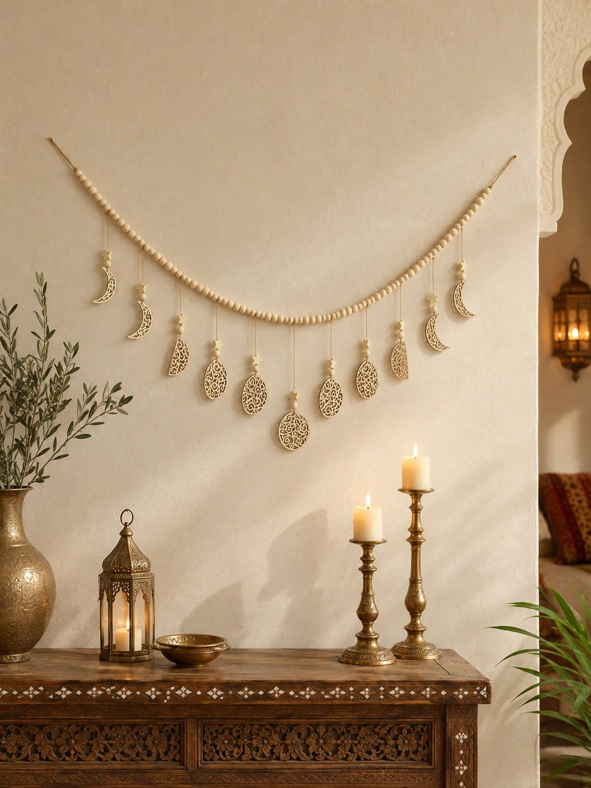 beaded filigree crescent moon garland