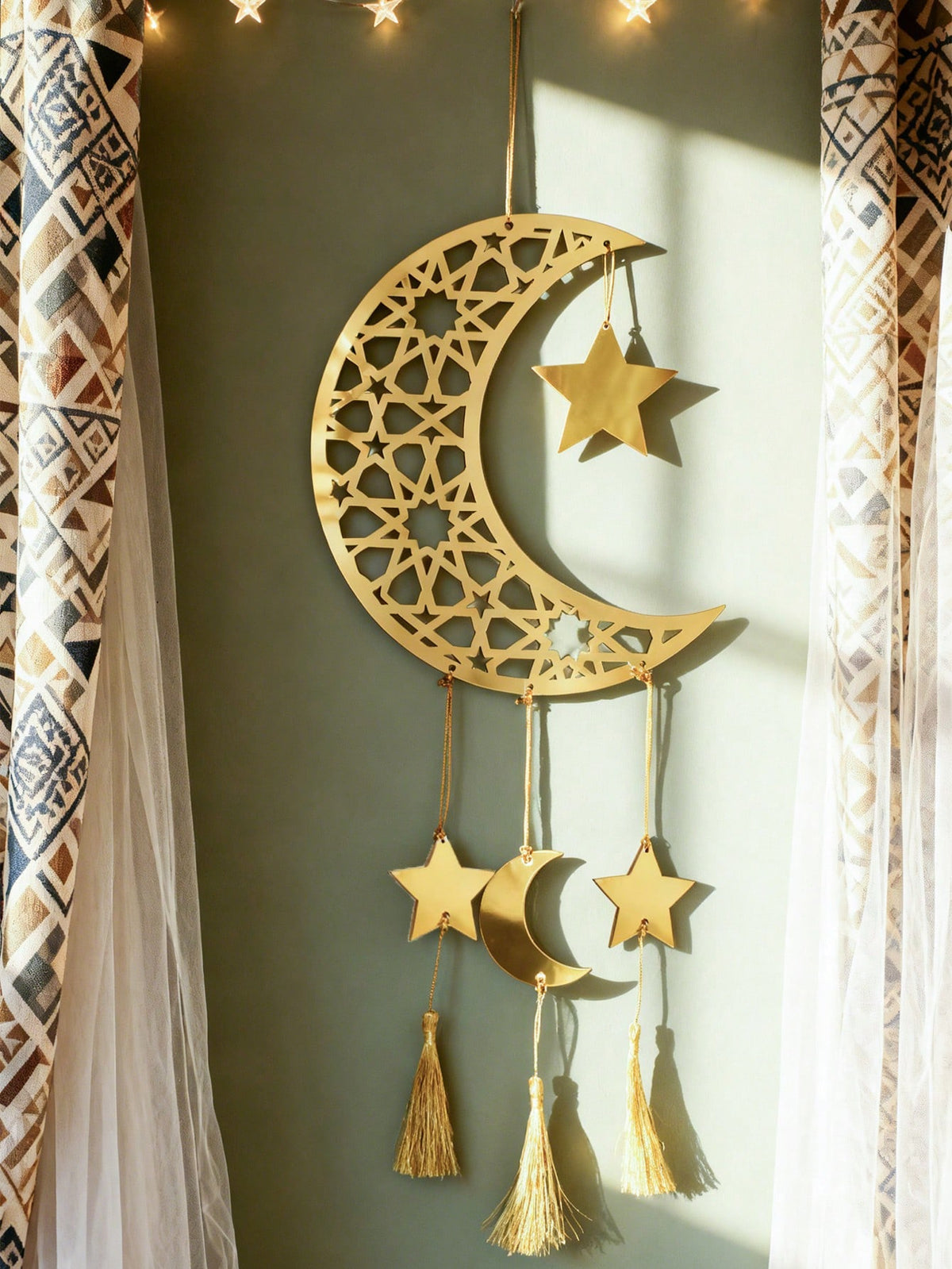 crescent moon star wall hanging with tassels