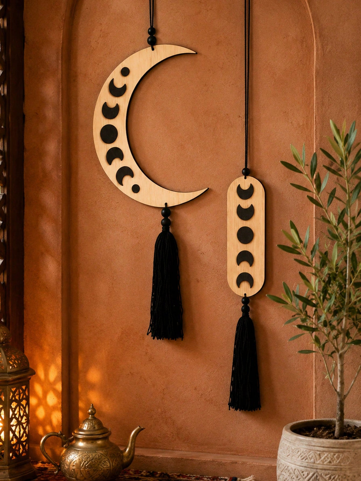 crescent moon phase tassel wall hanging