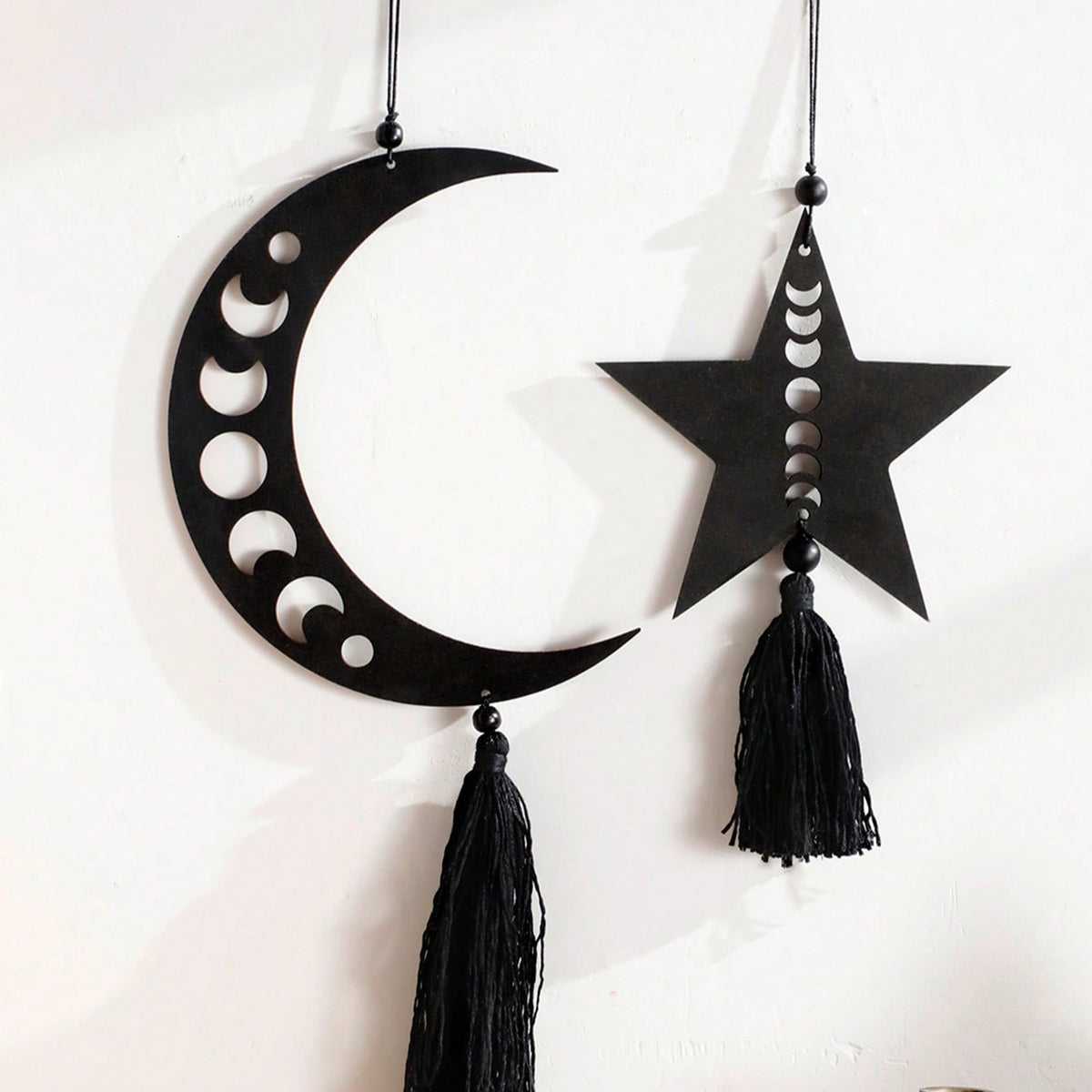 moon phase crescent and star tassel hanging size and details, photo 6