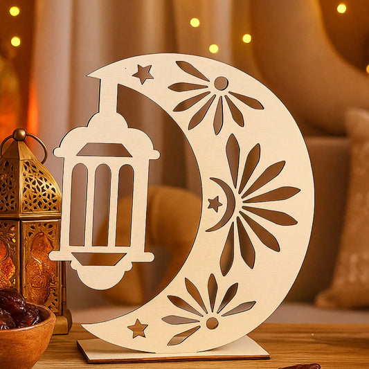 crescent moon and lantern tabletop decor styled in a room, photo 2