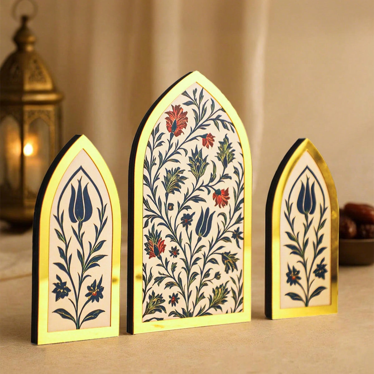 floral Islamic arch tabletop decor styled in a room, photo 2