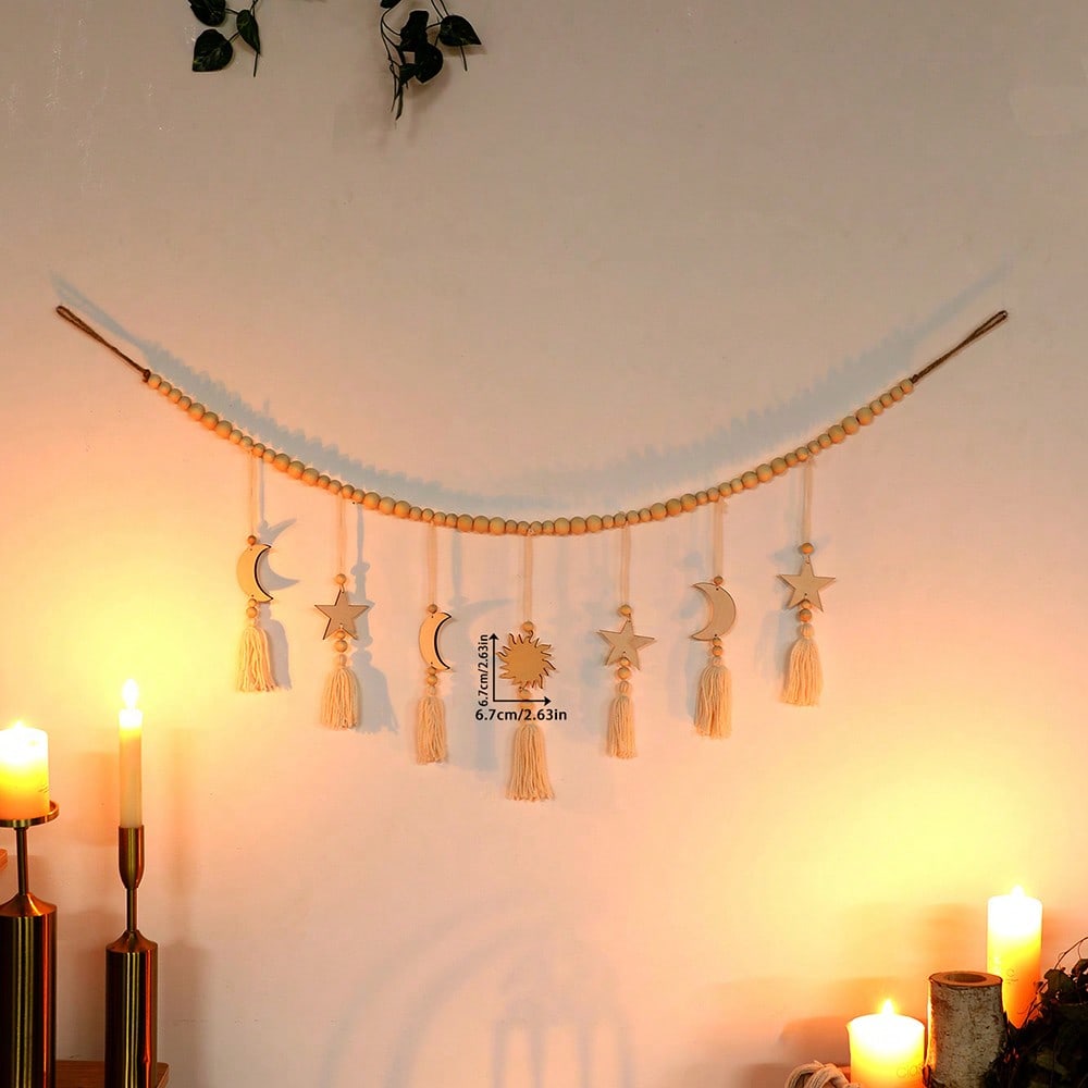 crescent moon sun and star tassel garland styled in a room, photo 2