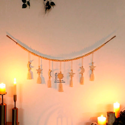 crescent moon sun and star tassel garland styled in a room, photo 2