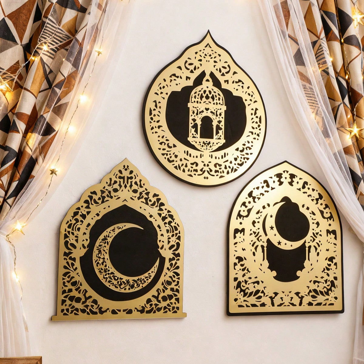 Islamic arch mirror wall art styled in a room, photo 2