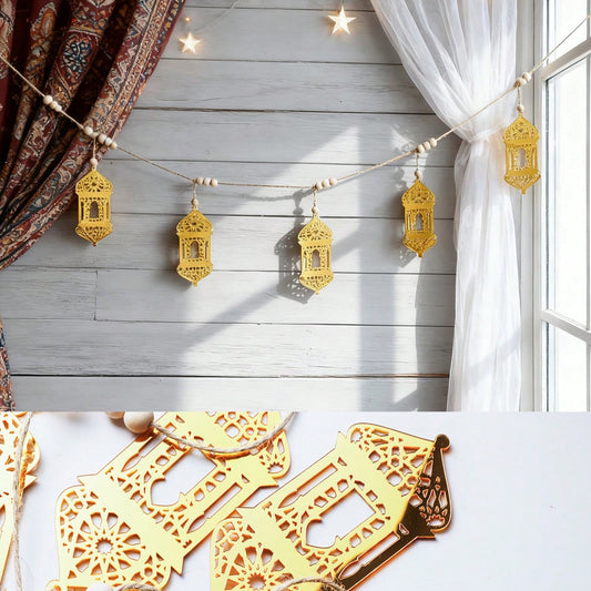 gold geometric lantern garland styled in a room, photo 2