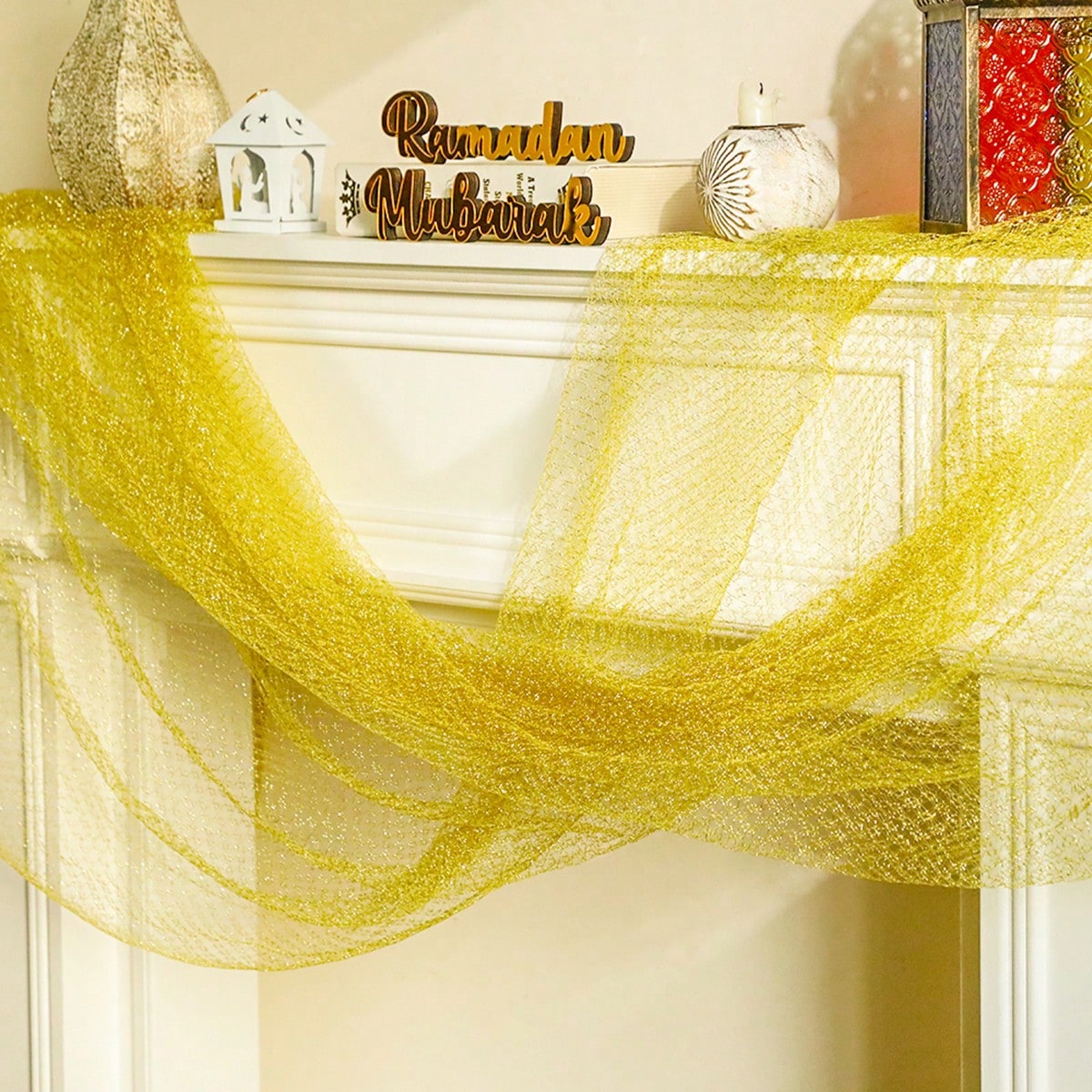 glitter sheer table runner styled in a room, photo 2