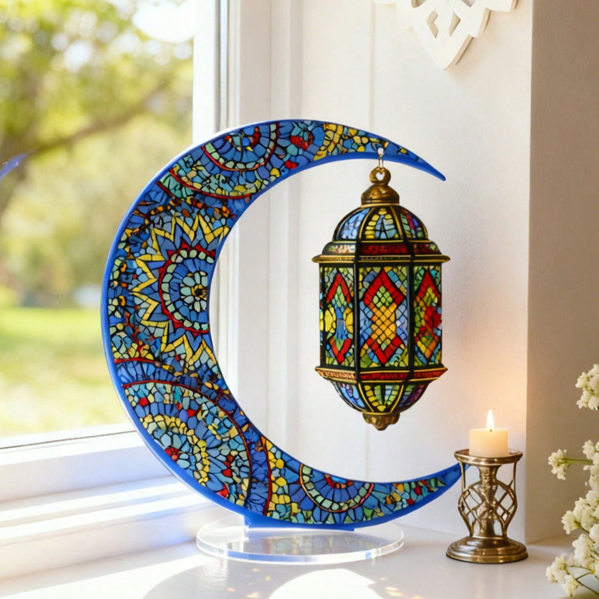 crescent moon and lantern acrylic tabletop decor size and details, photo 9