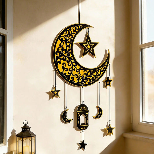 crescent moon lantern vine wall hanging styled in a room, photo 2