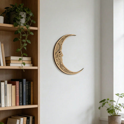 carved crescent moon door corner decor styled in a room, photo 2
