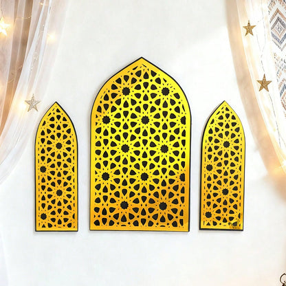 gold mashrabiya arch wall art size and details, photo 6