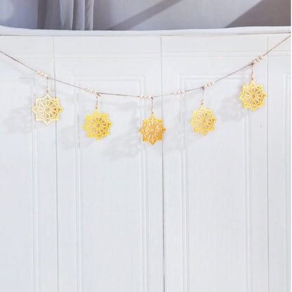 gold eight-point star garland size and details, photo 10