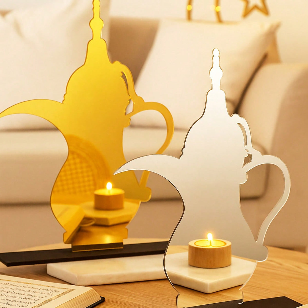 Arabic Dallah coffee pot tabletop decor styled in a room, photo 11
