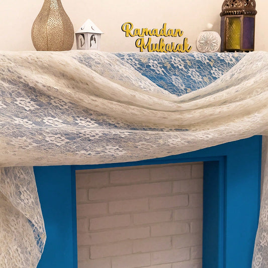 floral lace sheer table runner styled in a room, photo 2