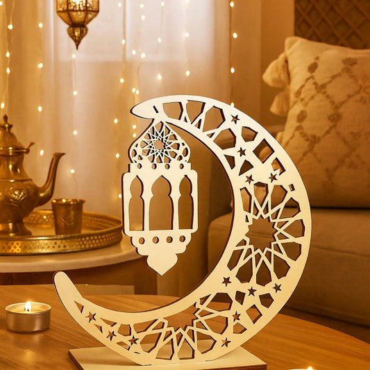 geometric crescent moon lantern tabletop decor styled in a room, photo 2